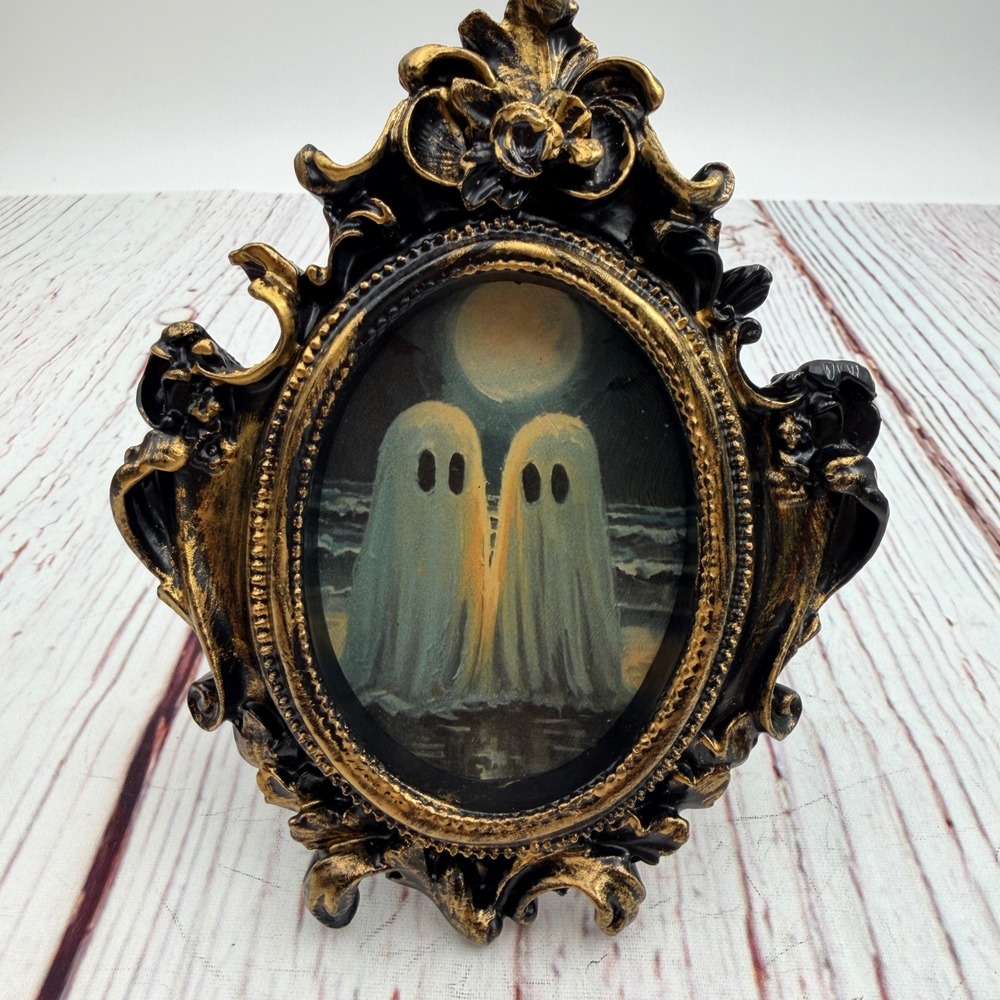 Handmade Ghost Art Decoupage Ornate Gold Black Resin Frame Gothic Decor